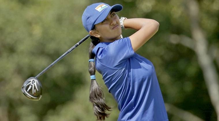 2016 Rio Olympics - Golf - Preliminary - Women's training - Olympic Golf Course - Rio de Janeiro, Brazil - 16/08/2016.   Aditi Ashok (IND) of India hits her tee shot on the fifth tee during a practice round for women's Olympic golf competition.  REUTERS/Andrew Boyers    FOR EDITORIAL USE ONLY. NOT FOR SALE FOR MARKETING OR ADVERTISING CAMPAIGNS.